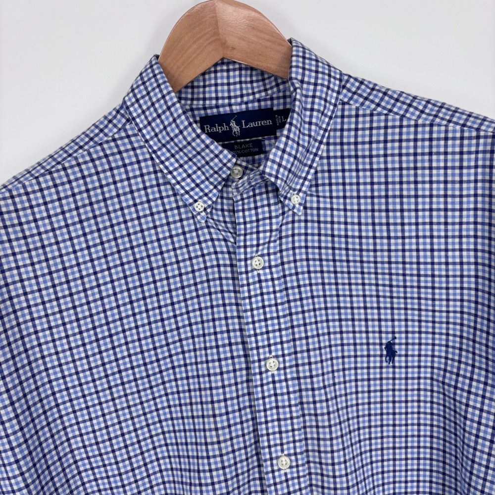 Polo Ralph Lauren Short Sleeve Blake Shirt Mens L Blue Gingham Summerweight Prep